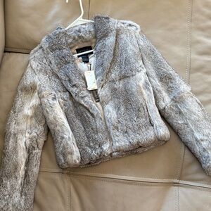 NWT Vintage Express Grey Fur Crop Coat